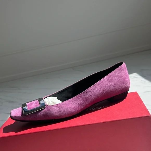 Roger Vivier rare pink suede Flats with Silver Buckle - Picture 15 of 16